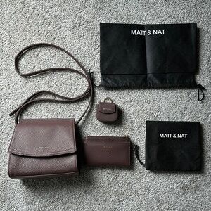 Matt & Nat Brown Vegan Leather Purse, Wallet, and Earbud Case Set